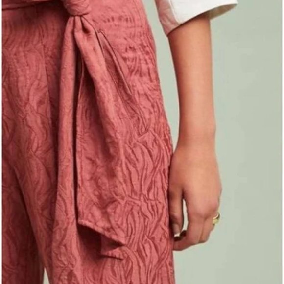 Anthropologie Ett:twa Womens Aubade Tie Waist Textured Cropped Pants Sz 6 - Picture 2 of 4